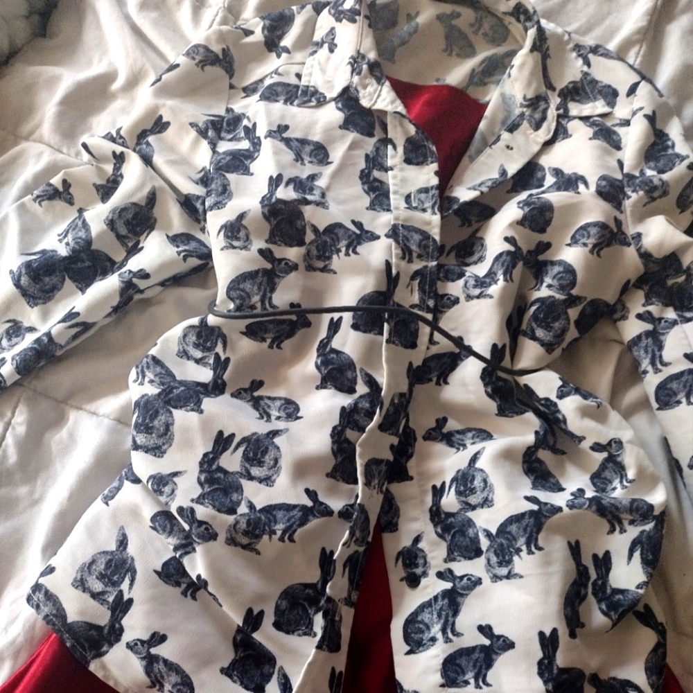 Bunny Print Collared Button Up Black & White